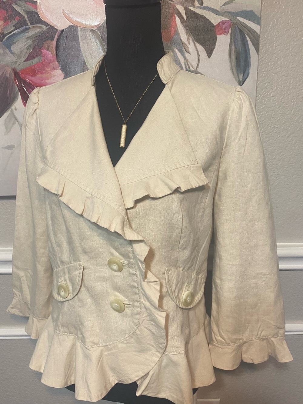Ivory Ruffle-Trim Blazer - Picture 2 of 11